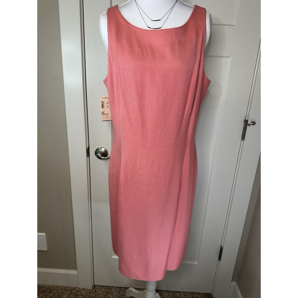 Nordstrom Linen Sheath Dress 14 Aubusson Rose Sleeveless Work Career NWT‎